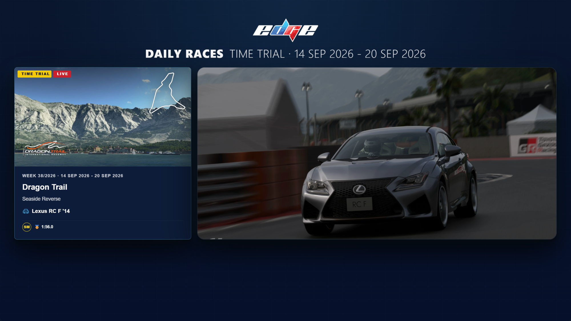 GT7 Online Time Trial: Lexus RC F at Dragon Trail Seaside Reverse (17 September 2026) This time, we're heading to Dragon Trail Seaside Reverse in the Lexus RC F '14. | Image 3246
