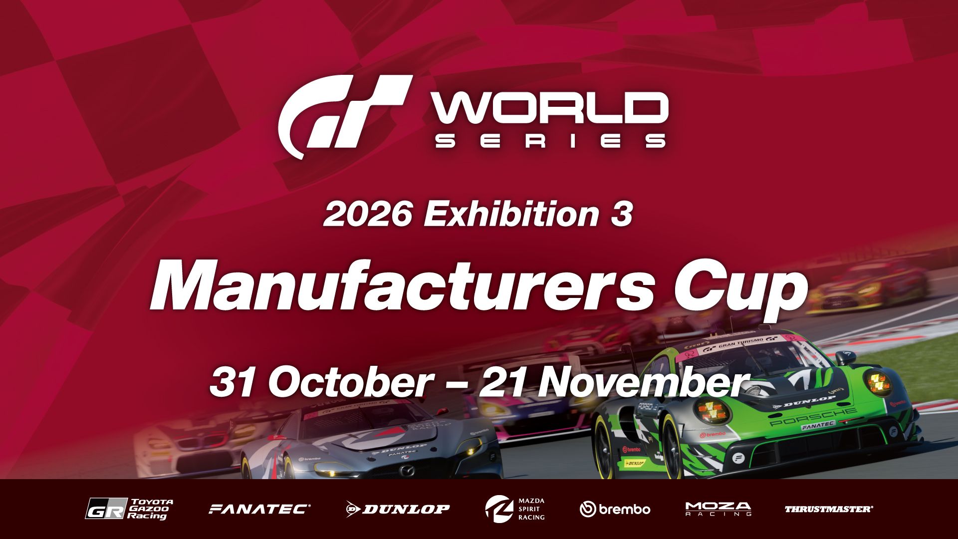 GT7 World Series 2026 Exhibition 3 Manufacturers Cup: Deep Forest, Laguna Seca, Monza and Suzuka Four Gr.3 rounds from 31 October to 21 November, with every round running different tyre and fuel rules. Here's the schedule, the slots, the points and the credits on offer.